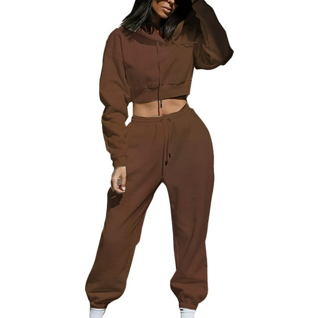 Conjunto de sudadera con capucha de felpa para mujer - Manga larga, dos piezas deportivas y de ocio - S-XXL