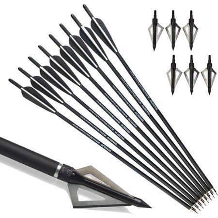 AMEYXGS 6/12pcs Archery Carbon Crossbow Bolt 16/17/18/20/22 Inch Hunting Carbon Arrow with 3 Fixed Blade Arrowhead for Archery Practise Hunting Crossbow Arrows