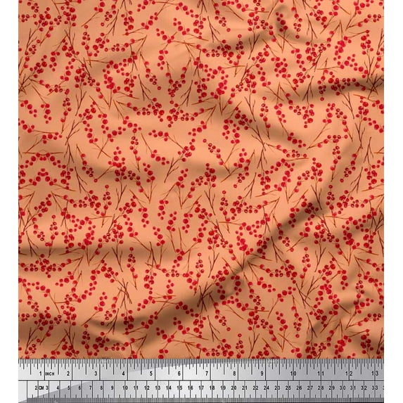 Soimoi Viscose Chiffon Fabric Red Berries Fruits Print Fabric by The Yard 42 Inch Wide