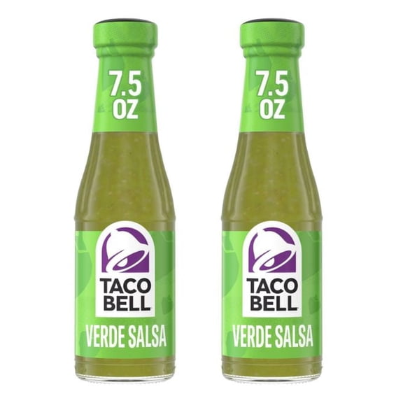 Taco Bell Verde Sauce 2 Pack – 7.5 oz Bottles Mild Green Taco Sauce with Jalapeño, Tomatillo & Lime Flavor