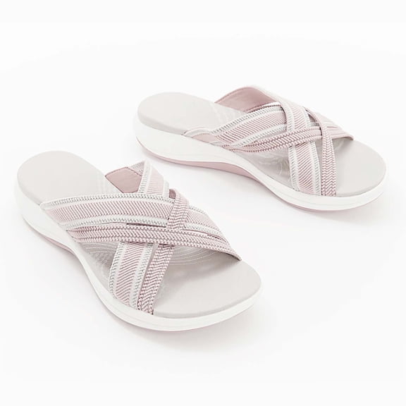 pafei tyugd Womens Wedge Flip Flops Sandals Upgrade Elastic Cross Correction Slides Sandals Summer Comfortable Platform Bohemia Casual Thong Sandal,Size 4.5