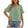 thumbnail image 1 of Blusas y blusas para mujer Elegantes camisas de verano con mangas con volantes y cuello cuadrado Blusas con lazo en la espalda OAVQHLG3B Store lin121212, 1 of 5