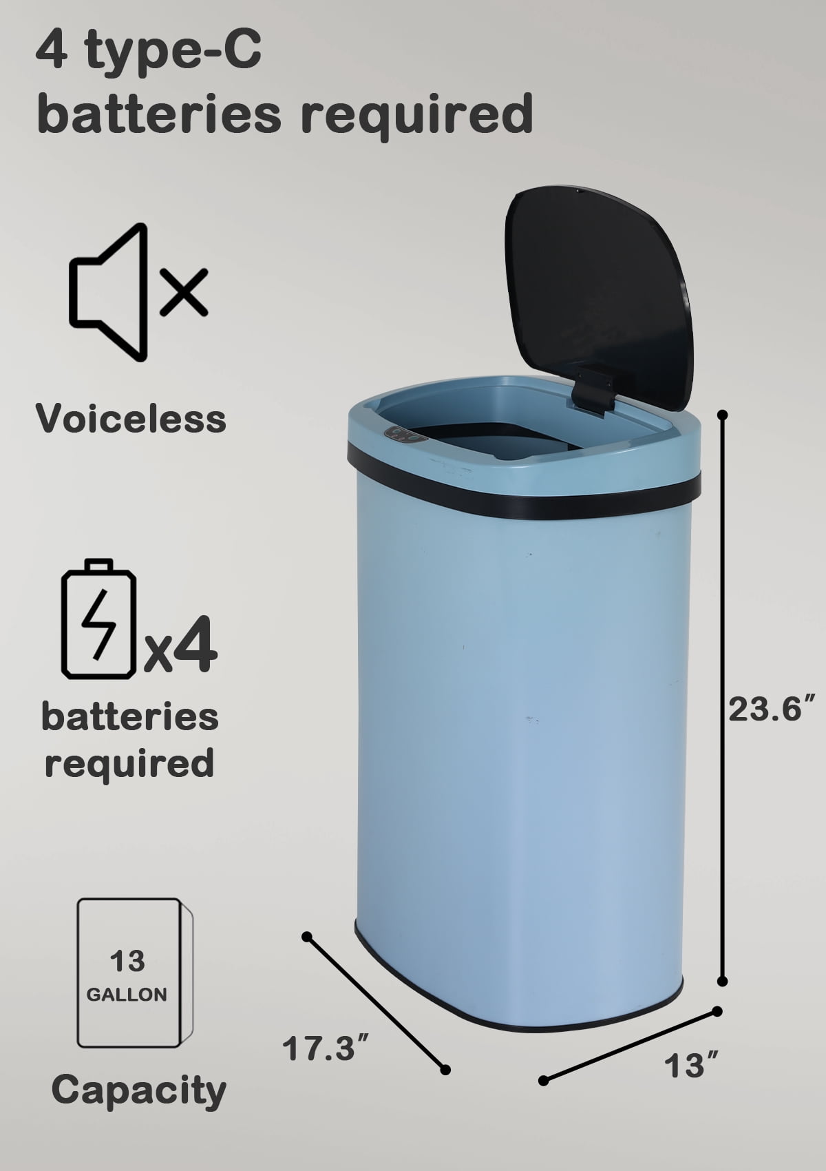 13 Gallon Kitchen Garbage Can Automatic Trash Can 13 Gallon Stainless Steel Trash Can Touch Free Bathroom Trash Can with Lid for Bathroom, Kitchen, Office