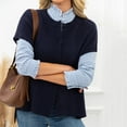 thumbnail image 6 of Women Tops Fashion Sawvnm Woman Fashion Short Sleeve Solid Sweater Button Opening And Closing Blouse Tshirts for Women Dark Blue M, 6 of 8