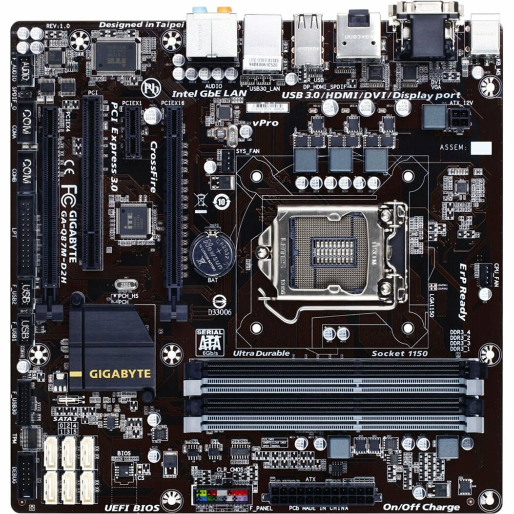 Gigabyte GAQ87MD2H Desktop Motherboard, Intel Q87 Express Chipset, Socket H3 LGA1150, Micro