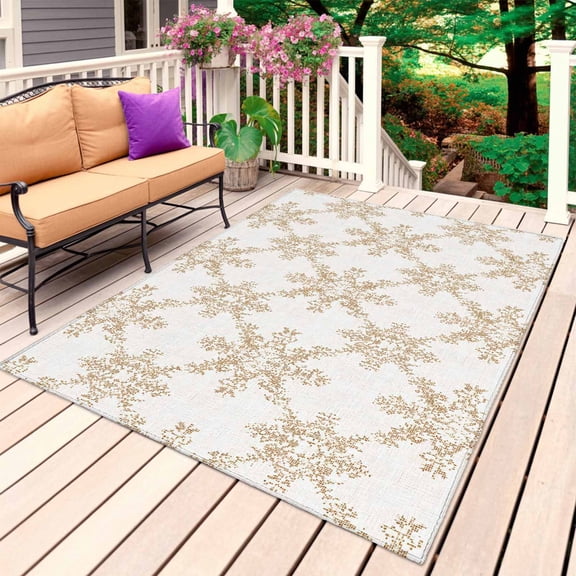 Vintage Flowers Outdoor Rug for Patio/Deck/Porch, Non-Slip Large Area Rug 4 x 6 Ft, Farmhouse Classic Floral Textured Beige Indoor Outdoor Rugs Washable Area Rugs, Camping Rug Carpet Runner