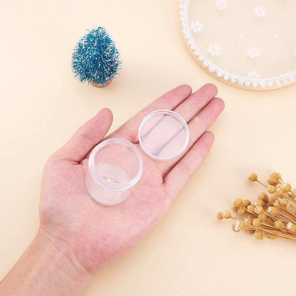 24 Pack 40ml Clear Bead Jar Empty Plastic Storage Container 1.5x2inch with Rounded Screw-Top Lids for Beads Nail Art Glitter Make Up Cosmetics and Travel Cream for DIY