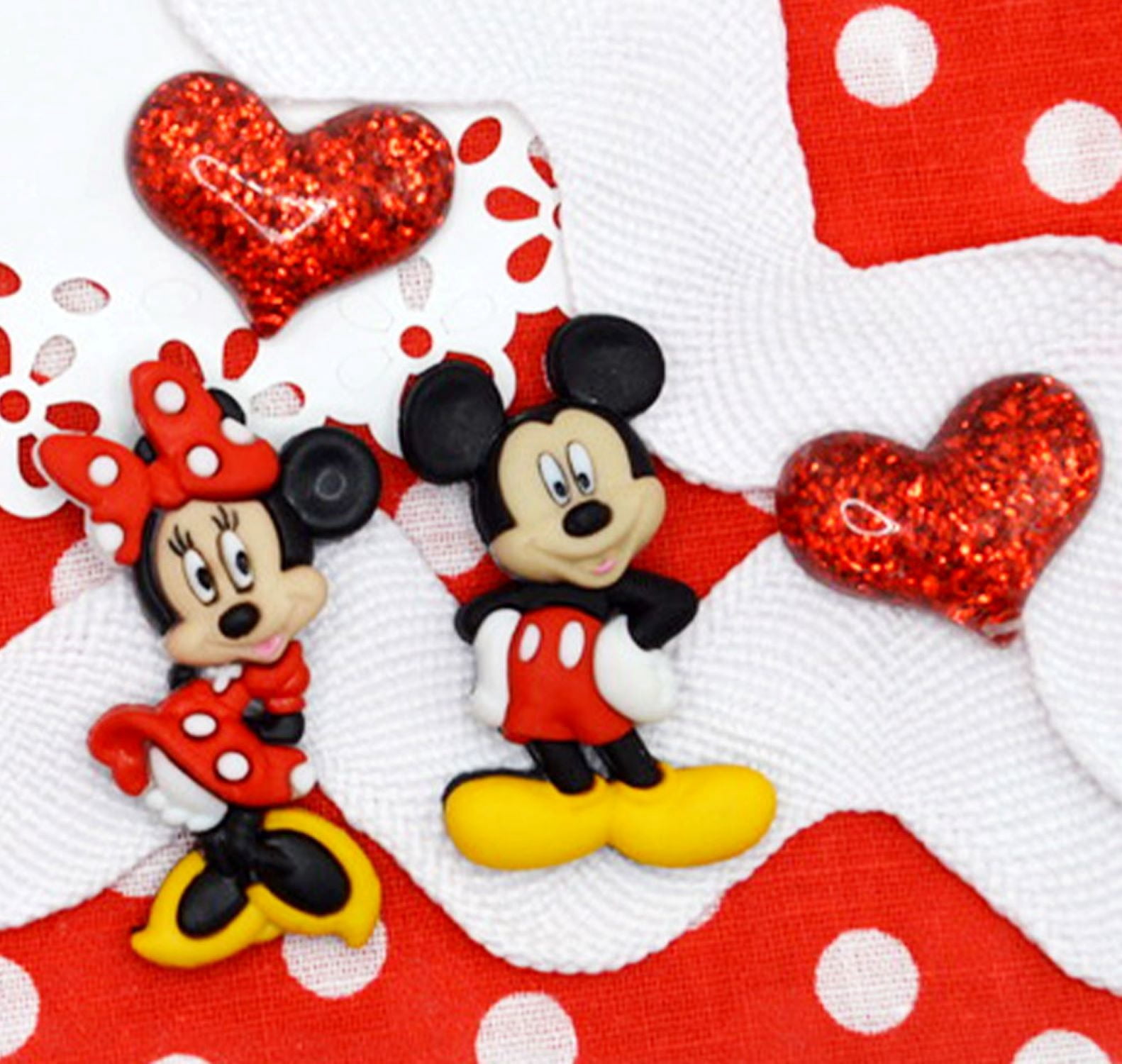 Disney Buttons, Mickey and Minnie, Sewing Fasteners, Multi-Color, 4 Pieces