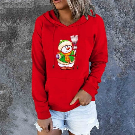 

jsaierl Sweatshirt for Women Funny Graphic Christmas Drawstring Pullover Long Sleeve Womens Fall Tops Skin-Friendly Hooded Sweatshirt for Date Night
