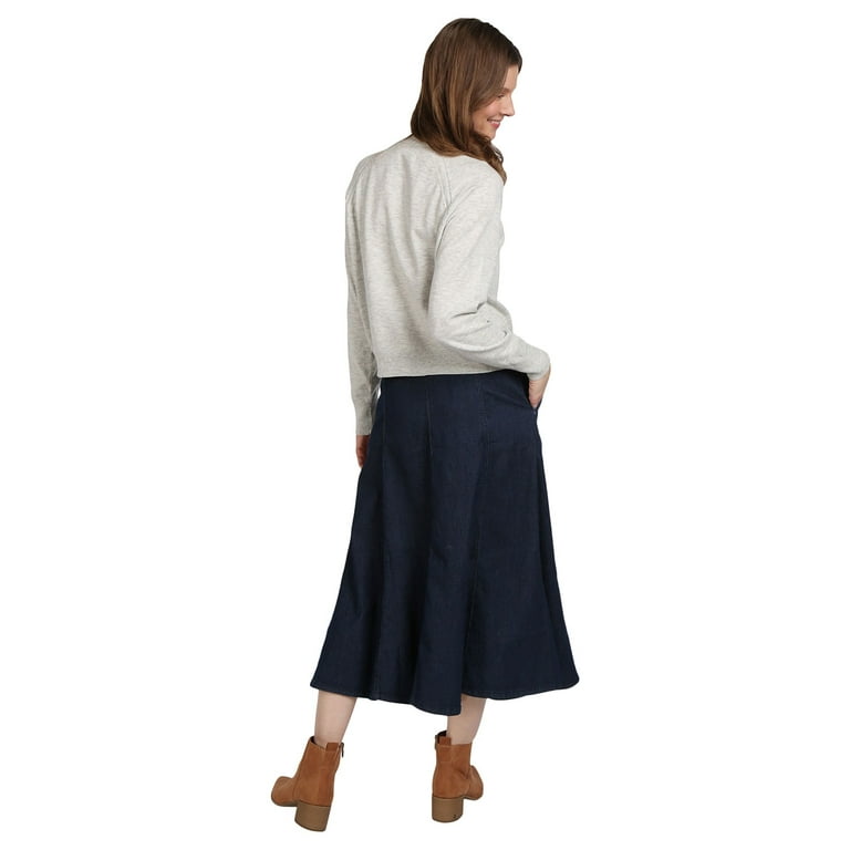 Long Midi Skirt Womens Skirt Wash, Blue Dark Jean Denim CATALOG for 14 Skirts CLASSICS - Women