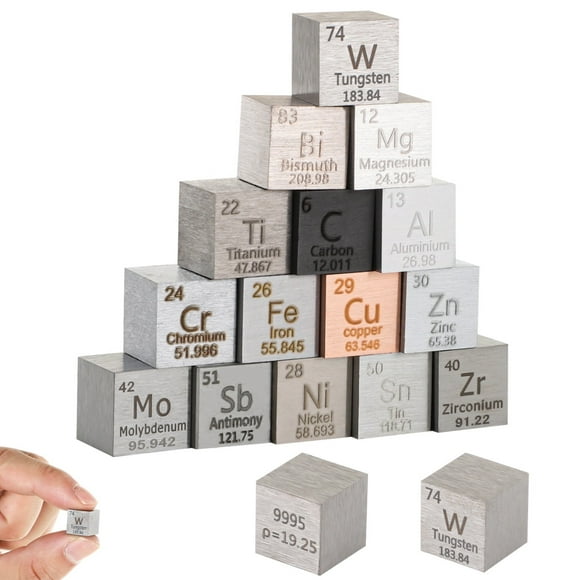 15 PCS Metal Element Tubes, Density Element Cube Set, Periodic Table of Elements Tube Collection, High Purity Tungsten Titanium Bismuth Aluminum Iron Copper Chromium, Educational Tool Chemistry Gift