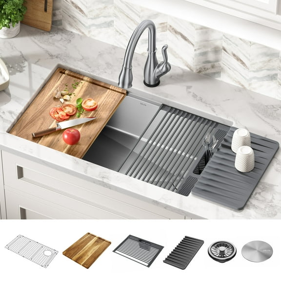 DELTA Lorelai 32 Workstation Kitchen Sink Undermount 16 Gauge Stainless Steel Single Bowl with WorkFlow Ledge and Accessories