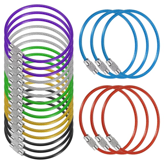 5.9 Inch Stainless Steel Wire Keychain Cable Key Ring Loop, Multicolor, 21 Pack