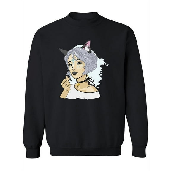 Kawaii Asian Girl With Cat Ears Sweatshirt Women -Image by Shutterstock, Female x-Large