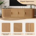 thumbnail image 3 of Farmhouse Wooden TV Stand with Sliding Tambour Door for TVs up to 75", Fluted Media Console Table with Adjustable Shelves, TV Cabinet for Living Room, Natural, 3 of 9