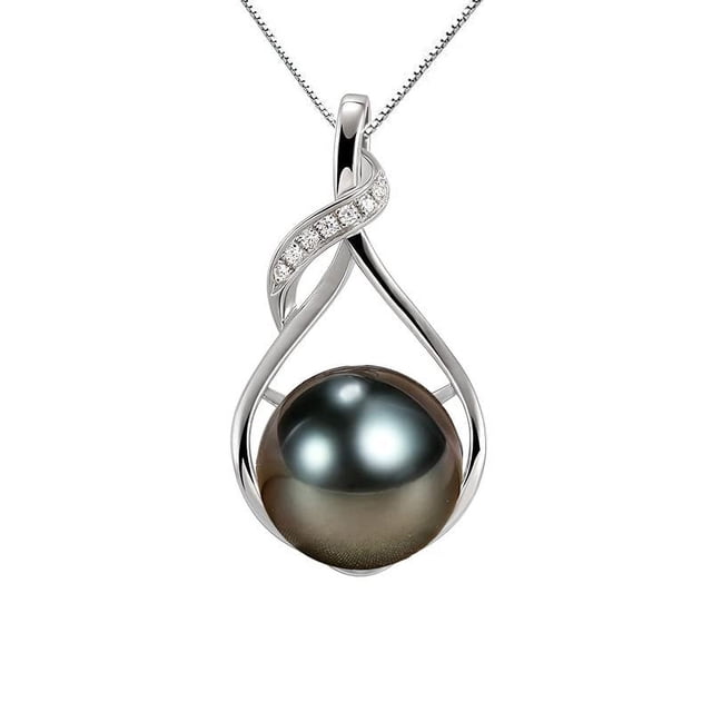 Collar NONNYL con perla negra tahitiana, 9-10 mm, chapado en oro de 18 quilates