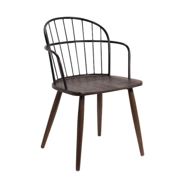 Silla Benzara BM236435 con estructura metálica, respaldo abierto, negro y marrón