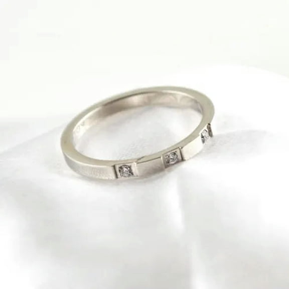 Rose Gold/Silver Titanium Steel Three-Stone CZ Band Women's Tail Ring Size 4-10