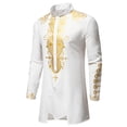 thumbnail image 6 of Ecqkame Men's Ethnic Sets 2 Piece Printed Long Sleeved Stand Collar Dashiki &Trousers Two-Piece Set for Men B-White M, 6 of 7