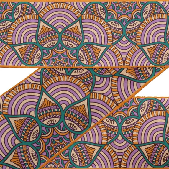IBA Indianbeautifulart Purple Mandala Kaleidoscope Velvet Trim Fabric Sewing Fabric Lace Dressmaking Printed Sewing Lace 9 Yards 4 Inches
