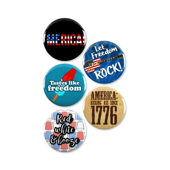 5 Pack - Hardcore Patriotic American Pride Pinback Buttons - 2.25 Inch