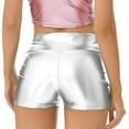 thumbnail image 4 of Alvivi Womens Shiny Metallic Rave Dance Booty Shorts High Waist Mini Hot Pants Bottoms Silver M, 4 of 7