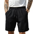 thumbnail image 2 of BRGZLK Mens Casual Straight Leg Shorts with Drawstring Elastic Waist Summer Solid Color Beach Shorts with Pockets, 2 of 7