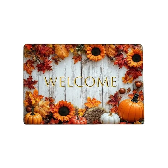 Fall Welcome Doormat, Maple Leaf Pumpkin Printed Floor Mat, Thanksgiving Halloween Decor Rug for Porch Kitchen Entrance Bathroom Home Decor