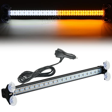 AUTOXBERT Car White Amber 144LED Windshield Strobe Light Bar Interior Flash Emergency Warning