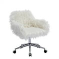 thumbnail image 4 of Cute Fluffy Desk Chair for Girls Women, Soft Faux Fur Home Office Chair, Height Adjustable Accent Armchair with Silver Base, 360° Swivel Makeup Vanity Chair for Living Room Bedroom, White, 4 of 7