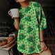 thumbnail image 2 of Blusa informal de manga corta con cuello redondo y manga corta para mujer con estampado del día de San Patricio Pompotops hkajfhjk460380, 2 of 6
