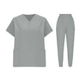 thumbnail image 2 of Sijiajgjfu Women’s Scrubs Sets Short Sleeve V Neck Pocket Nurse Uniform Tops Elastic Waist Joggers Pants Quick Dry Stretch Set with Pocket Gray M, 2 of 8