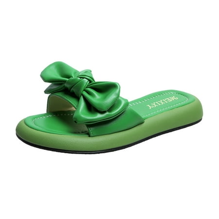 

Qufokar Wide Calf Boots for Women With Heel Nine Slippers for Women Ladies Fashion Summer Solid Color Leather Fish Mouth Bow Flat Sandals