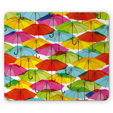 Modern Mouse Pad, Colorful Umbrella in Vibrant Tones Abstract Rain Themed Display, Rectangle Non-Slip Rubber Mousepad, Multicolor, by Ambesonne