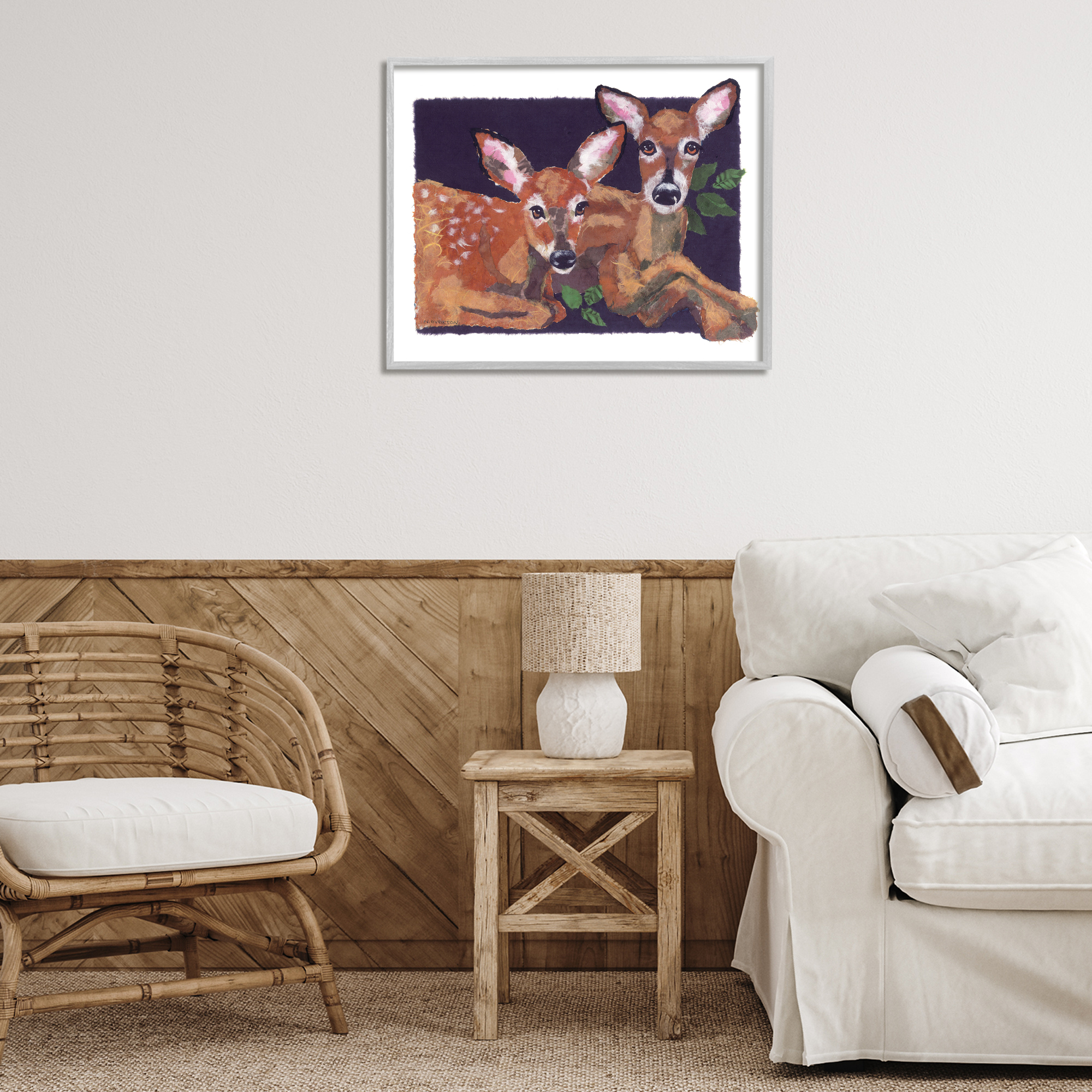 Stupell Industries Fawn Siblings Portrait Animals & Insects Painting Gray Framed Art Print Wall Art, 30 x 24