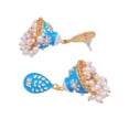 thumbnail image 2 of Crunchy Fashion Bollywood Jewellery Traditional Ethnic Bridal Bride Wedding Bridesmaid Traditional Gold-Plated Blue Kundan, Jaipur handpainted Meenakari Jhumka Earrings, 2 of 3