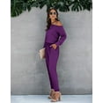 thumbnail image 6 of MLANM Women Long Sleeve Casual Off Shoulder Jumpsuit Elastic Waist Stretchy Long Romper with Pockets, 2XL Purple, 6 of 7