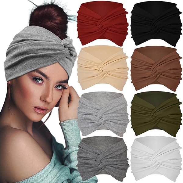wonima44 Extra Wide Headbands For Women 7'' Large Headband Twist Head Bands Women's Hair Band Stretchy Turban Styling Accessories 8 Pack