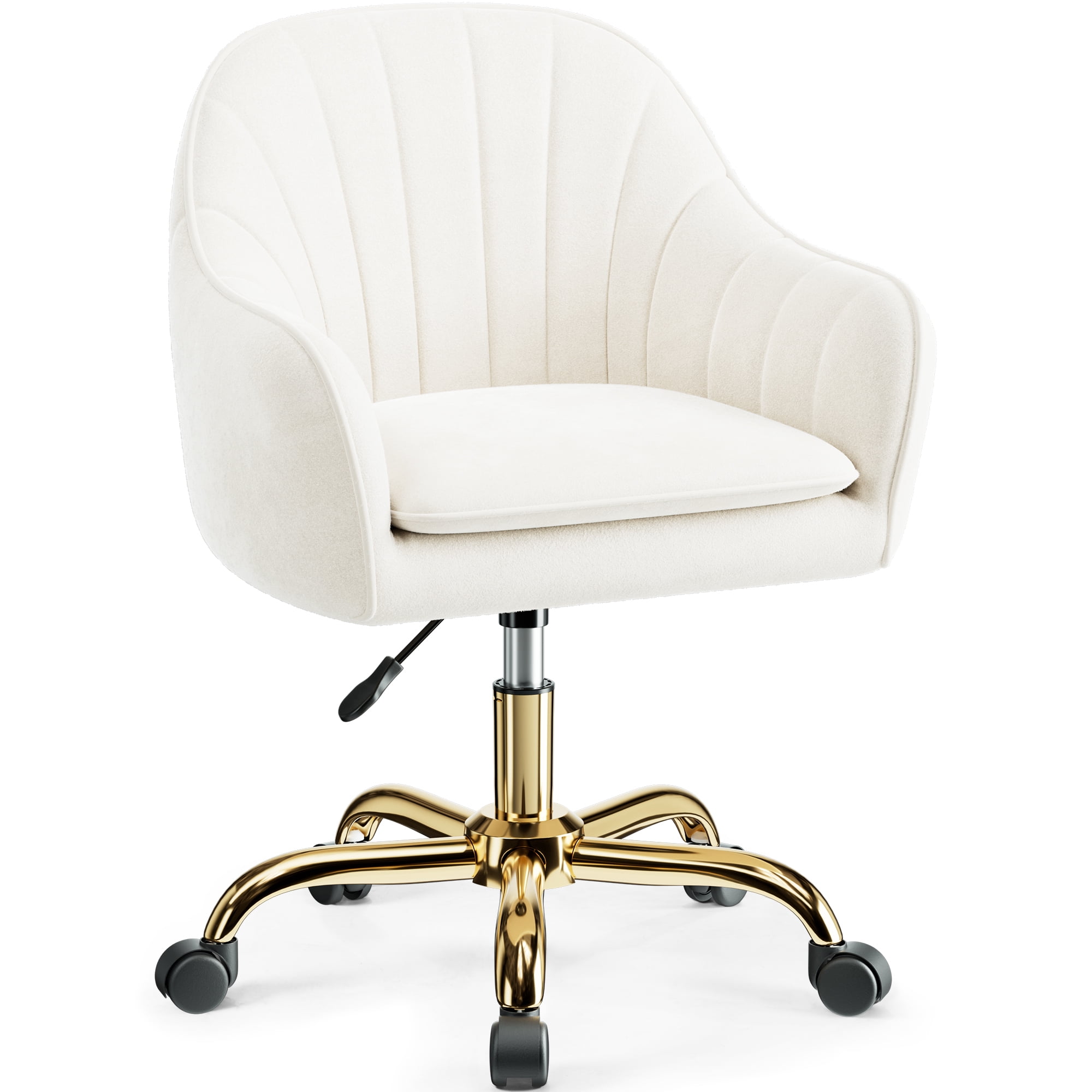COOLHUT Office Desk Chair with Padded, Velvet Vanity Chair with Back and Wheels, Comfy Home Office Chiar with Gold Legs, Height Adjustable, Rolling Chair for Vanity Room, Makeup Room, Bedroom, Beige