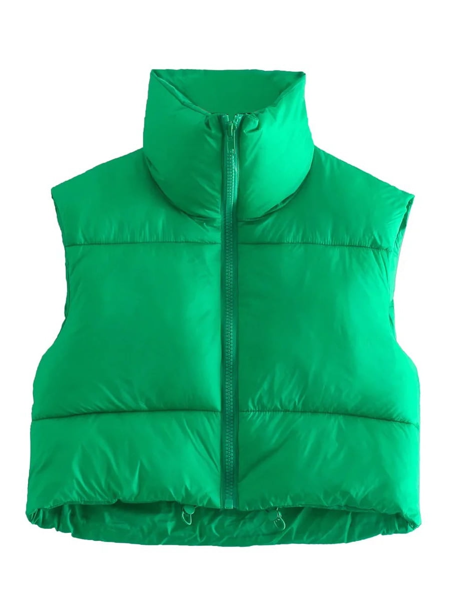 Hotian Women Winter Crop Puffer Vest Jacket Sleeveless Padded Gilet