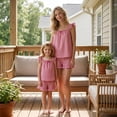 thumbnail image 2 of Mom and Daughter Matching Outfits Plaid Ruffle Sleeve Tops and Shorts Set, 2 of 8