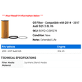 thumbnail image 2 of Oil Filter - Compatible with 2014 - 2017 Audi SQ5 3.0L V6 2015 2016, 2 of 2