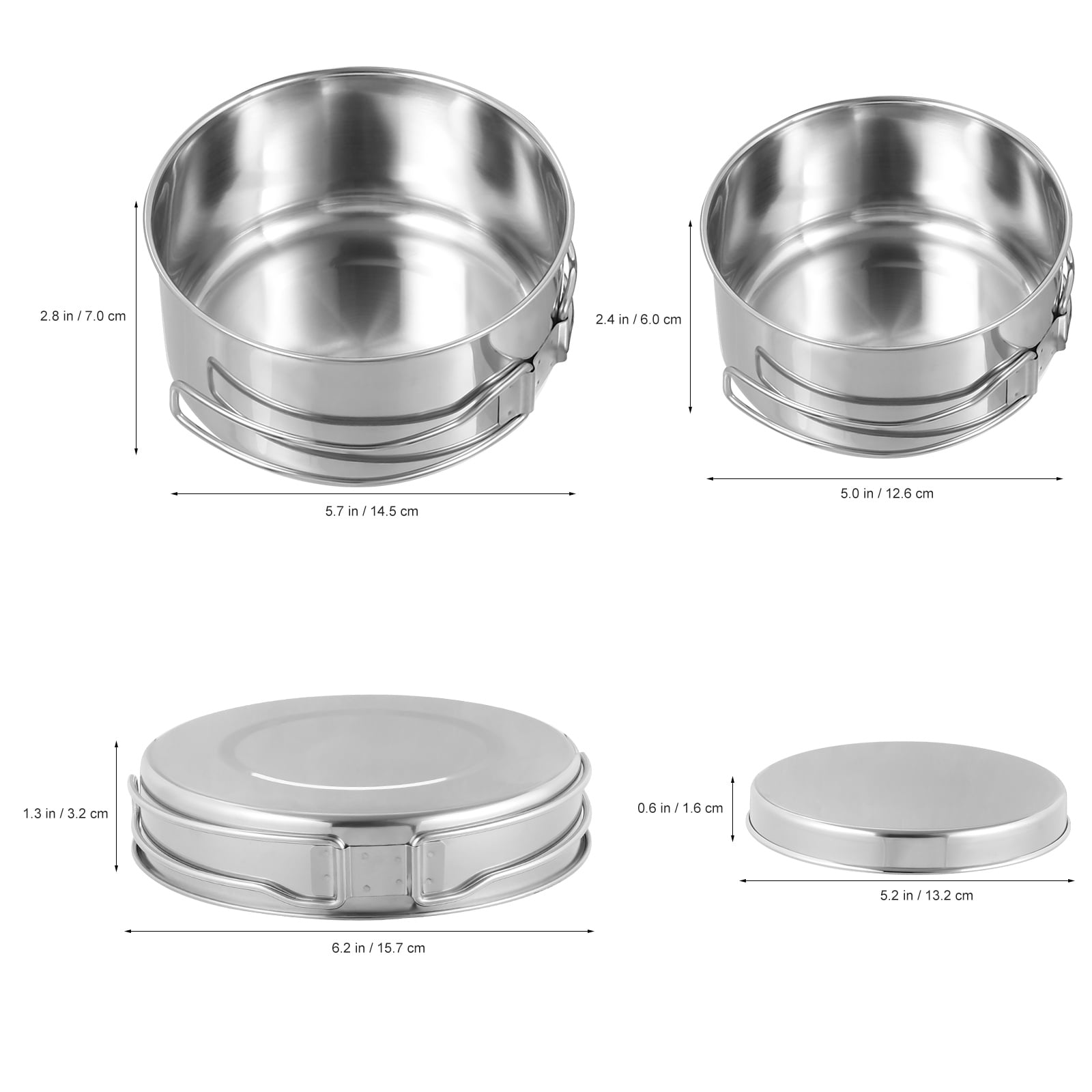 KALLORY 4-Piece Cooking Pot and Pan Set Stackable Lightweight Design for Camping and Kitchen Use