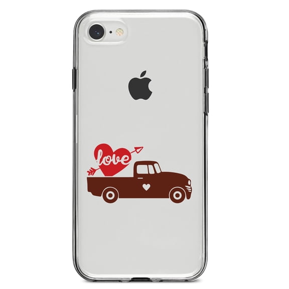 DistinctInk Clear Shockproof Hybrid Case for iPhone 7 8 SE (2020 Model) 4.7" Screen TPU Bumper Acrylic Back Tempered Glass Screen Protector - Valentine Truck Red Love Heart Arrow