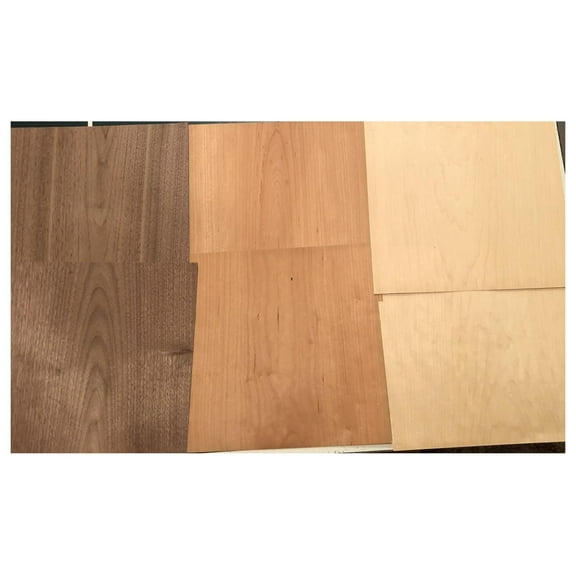 Cherry, Maple and Walnut Wood Veneer 12" x 12". 2 Sheets of Each. 1/42" Thickness. fingerboards