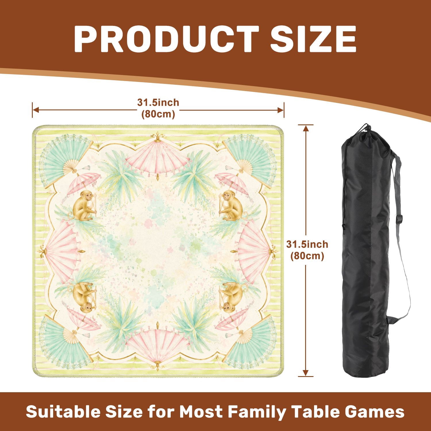 Mahjong Mat 31.5" x 31.5" Whimsical Squirrels Umbrellas Soft Pastels Non-Slip Noise Reduction Mahjong Tiles Table Cover for Dominoes Poker Card Board and Tile Games