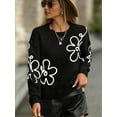 thumbnail image 5 of Women'S Off Shoulder Cable Knit Sweaters in Fall Pullover Cute Flower Crew Neck Long Sleeve Trendy Sweater Black S, 5 of 8
