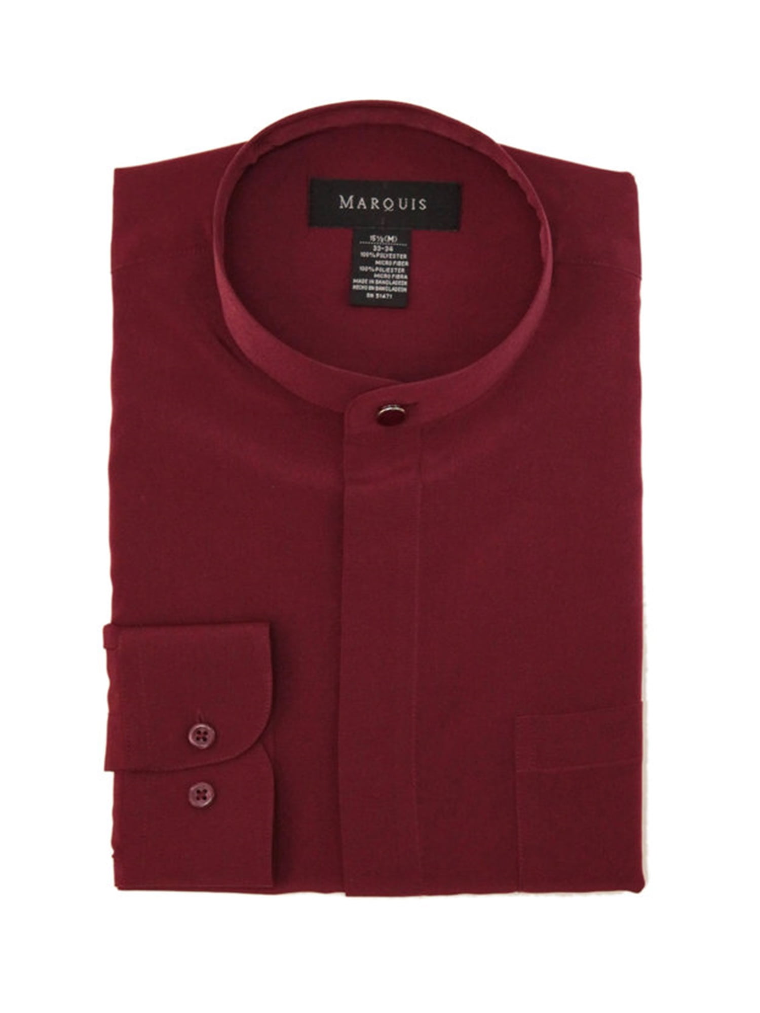 Marquis Burgundy Long Sleeve Banded Collar Shirt, XXXL, N 19.5, S