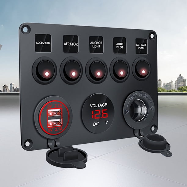 Disyuntor de 5 bandas, panel LED, Panel de interruptor de palanca Digital para coche, ATV, caravana