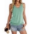 thumbnail image 3 of Womens Banded Bottom V Neck Tank Tops Sleeveless Shirts Casual Loose Fit Clothes 2025 Summer Light green M, 3 of 8